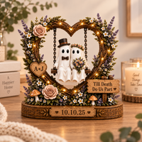 Personalized Ghost Couple Wooden Block, Halloween Wedding Gift, Custom Initials & Date, Gothic Bride Groom Keepsake
