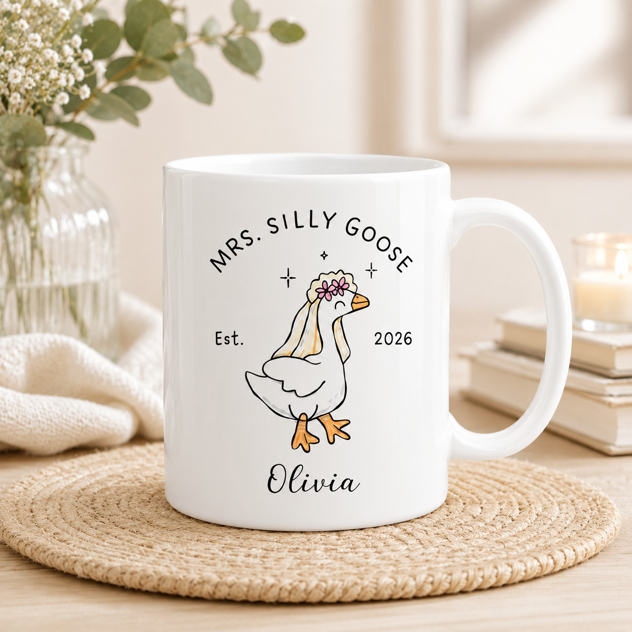 Personalized Mr and Mrs Silly Goose Mugs, Custom Couple Names Wedding Gift, Funny Newlywed Mug Set, Anniversary Gift