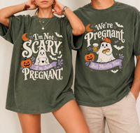 Funny Halloween Pregnancy Couple Shirts for Expecting Parents, Matching Ghost Mom Dad Tees, Spooky Baby Announcement Gift