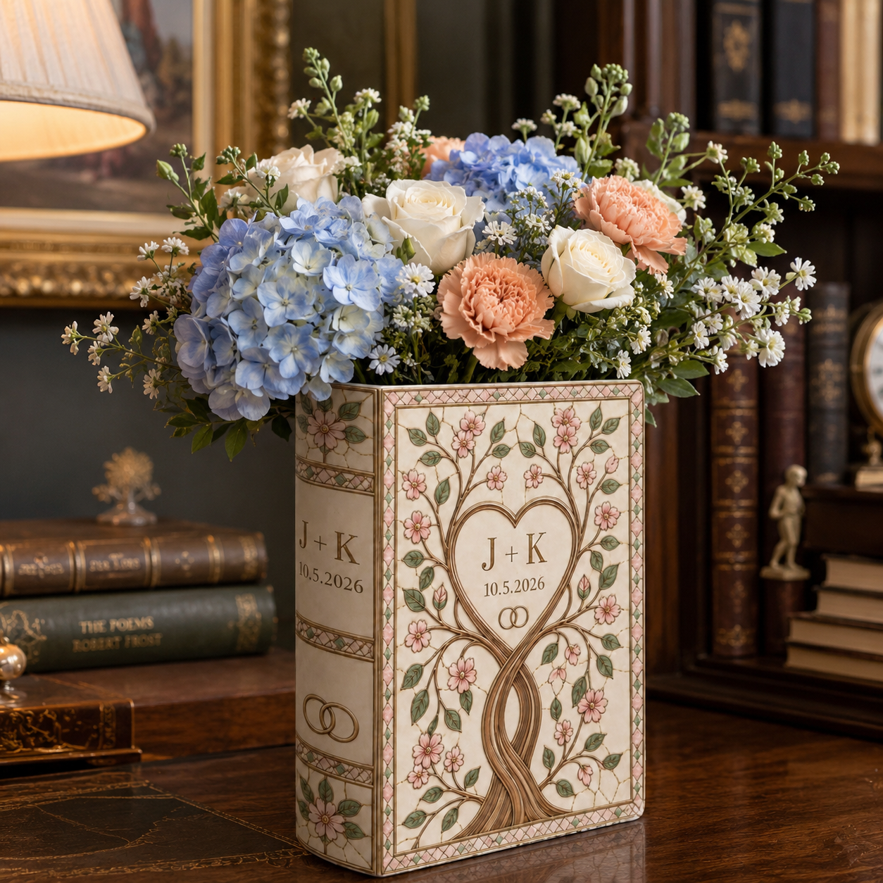 Personalized Wedding Book Vase, Custom Couple Name Vase, Heart Tree Decor, Wedding Anniversary Gift, Anniversary Gift
