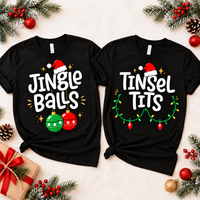 Jingle Balls & Tinsel Tits Comfort Colors Shirts – Christmas Couple Gift