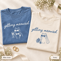 Funny Bride Cat Theme Bachelorette Shirts, Getting Meowied Cat Lover Bachelorette Party Oversized Cotton Tees