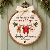 Personalized Baby Clothes Embroidered Hoop Ornament – Christmas Pregnancy Reveal