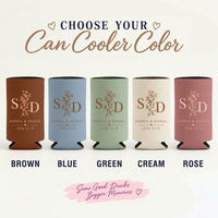 Personalized Monogram Wedding Can Cooler, Custom Couple Names & Date Drink Sleeve, Bachelorette Engagement & Bridal Shower Favor