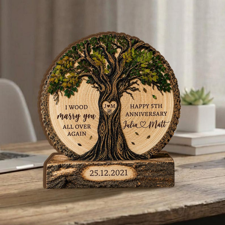 Personalized Couple Tree Wooden Block, Wood Anniversary Gift For Couples, Wedding Gift for Wife Husband,Family Keepsake,5th Anniversary Gift