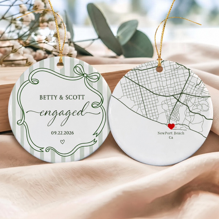 Personalized Engagement Ornament for Newly Engaged Couple, Custom Map Location Ornament, Engagement Date Keepsake, Christmas Gift for Couple