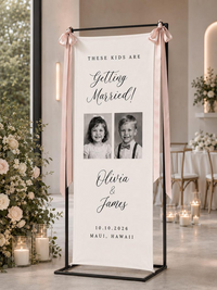 Personalized Wedding Welcome Banner for Ceremony, Custom Childhood Photo Wedding Sign, Couple Names Date & Location Decor