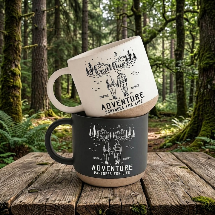 Adventure Partners For Life Couple Anniversary Gifts, Personalized Couple Mug, Custom Coffee Cup, Wedding Gift, Travel Lovers Gift