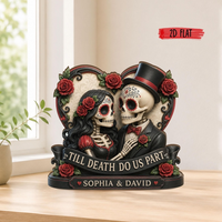 Personalized Skeleton Couple Wooden Block, Custom Couple Gothic Wedding Wooden Sign, Till Death Do Us Part Sign, Halloween Anniversary Gifts