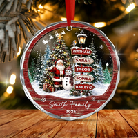 Personalized Family Christmas Ornament, Custom Names Family Name & Year Santa Snowman Keepsake, Christmas Tree Gift for Family & Pets