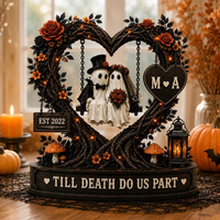 Personalized Ghost Couple  Wooden Block, Till Death Do Us Part Wedding Keepsake, Custom Initials Anniversary Gift