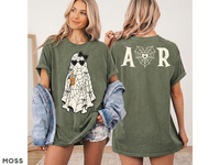 Personalized Ghost Couple Shirts for Halloween, Matching Spooky Couple Tee, Custom Initial Spiderweb Shirt for Couples