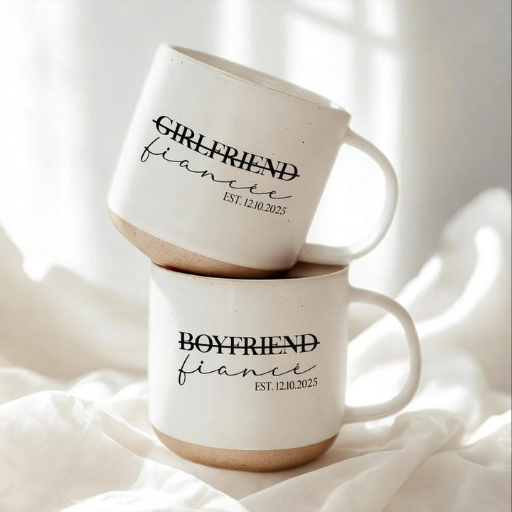 Personalised Engagement Pottery Mug, Custom Wedding Mugs, Custom Fiance and Fiancee Mug, Engagement Gifts, Gift for Fiance & Fiancee