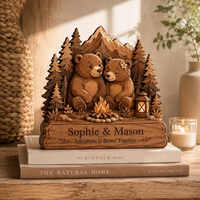 Personalized Bear Couple Wooden Plaque, Custom Names Anniversary Gift, Rustic Cabin Decor, Camping Couple Gift
