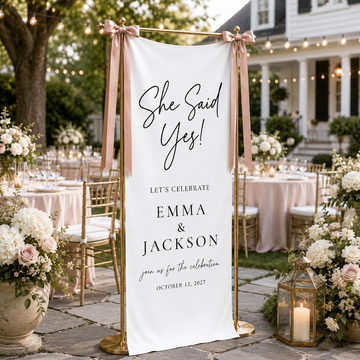 Personalized Linen Engagement Welcome Sign, She Said Yes Custom Couple Names & Date Banner, Engagement Party Celebration Decor