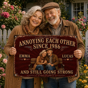Personalized Couple Photo Annoying Each Other Since Year And Still Going Strong Metal Sign, Custom Wedding Anniversary Gift for Wife Husband