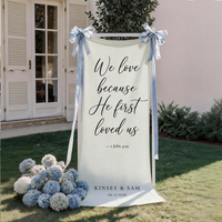 Personalized Wedding Tapestry for Christian Wedding Ceremony, 1 John 4:19 Fabric Banner, Custom Couple Names & Date Wedding Decor