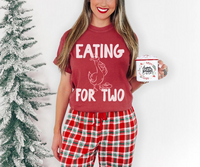 Funny Christmas Pregnancy Couple Shirts for Expecting Parents, Eating for Two Drinking for Three Matching Tees, Holiday Baby Announcement Gift