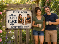 Personalized Happy Place Metal Sign for Couples, Custom Cartoon Photo Sign, Funny Patio & Backyard Decor, Anniversary Housewarming Gift