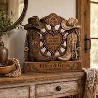 Personalized Western Wedding Gift, Cowboy Boots Couple Plaque, Rustic Ranch Wedding Decor, Anniversary Gift for Couple, Custom Names Date