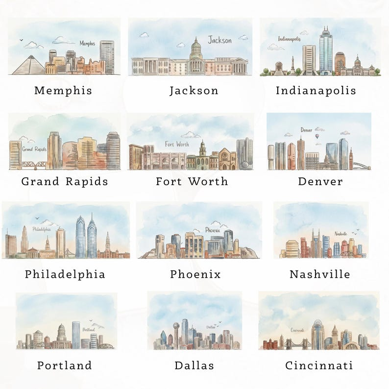 Custom Skyline Ring Dish, Personalized Engagement Trinket Tray for Couples ,Watercolor Landscape Wedding Keepsake
