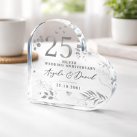 Personalized Heart Acrylic Plaque Keepsake for 25th Anniversary, Custom Couple Names & Wedding Date Silver Anniversary Gift for Parents Grandparents