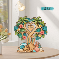 Personalized Tropical Heart Tree Wooden Block, Custom Couple Name Sign, Wedding Anniversary Gift, Beach Home Decor, Beach Wedding Gifts
