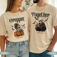 Halloween Couple Shirt, Personalized Custom Year Skeleton Couple Tee, Creepin Together Matching Spooky Gift