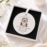 Personalised First Christmas in New Home Decoration, Road Name & Door Colour First Home Family Bauble Ornament Keepsake