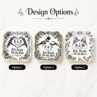 Personalized Skeleton Hand Ring Dish, Till Death Do Us Part Ceramic Jewelry Tray, Custom Gothic Wedding Gift, Spooky Engagement Ring Holder