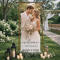 Personalized Linen Wedding Welcome Sign with Photo, Custom Couple Names & Date Wedding Banner, Ceremony Entrance Decor