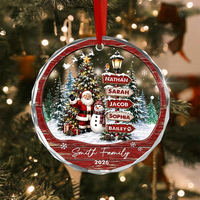 Personalized Family Christmas Ornament, Custom Names Family Name & Year Santa Snowman Keepsake, Christmas Tree Gift for Family & Pets