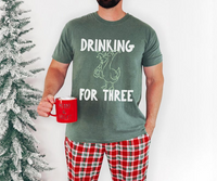 Funny Christmas Pregnancy Couple Shirts for Expecting Parents, Eating for Two Drinking for Three Matching Tees, Holiday Baby Announcement Gift