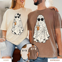 Personalized Ghost Couple Shirts for Halloween, Matching Spooky Couple Tee, Custom Initial Spiderweb Shirt for Couples