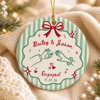 First Christmas Engaged Ornament, Engagement Gift For Couples, Ceramic Married Ornament, Striped Wedding Ornament