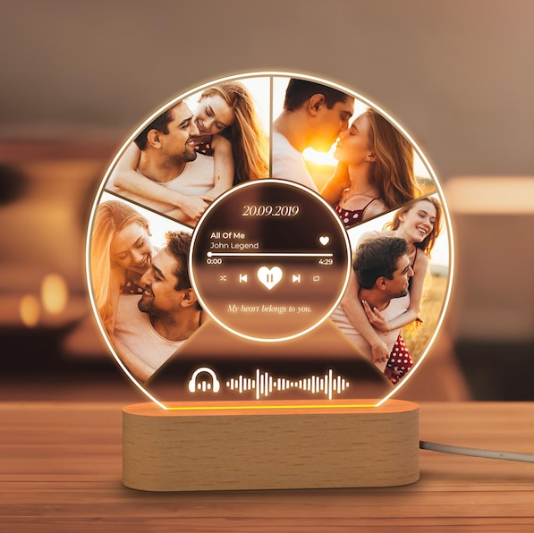 Song Plaque, Photo Night Light, Custom Music Plaque with Photos, Music Lover Gift Couple Gifts Anniversary Gift for Couple Housewarming Gift