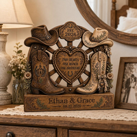 Personalized Western Wedding Gift, Cowboy Boots Couple Plaque, Rustic Ranch Wedding Decor, Anniversary Gift for Couple, Custom Names Date
