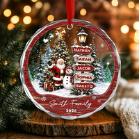 Personalized Family Christmas Ornament, Custom Names Family Name & Year Santa Snowman Keepsake, Christmas Tree Gift for Family & Pets