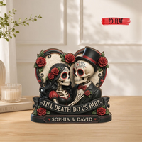 Personalized Skeleton Couple Wooden Block, Custom Couple Gothic Wedding Wooden Sign, Till Death Do Us Part Sign, Halloween Anniversary Gifts