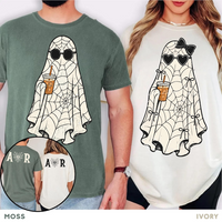 Personalized Ghost Couple Shirts for Halloween, Matching Spooky Couple Tee, Custom Initial Spiderweb Shirt for Couples