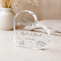 Personalized Heart Acrylic Plaque Keepsake for 25th Anniversary, Custom Couple Names & Wedding Date Silver Anniversary Gift for Parents Grandparents