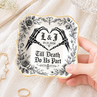 Personalized Skeleton Hand Ring Dish, Till Death Do Us Part Ceramic Jewelry Tray, Custom Gothic Wedding Gift, Spooky Engagement Ring Holder