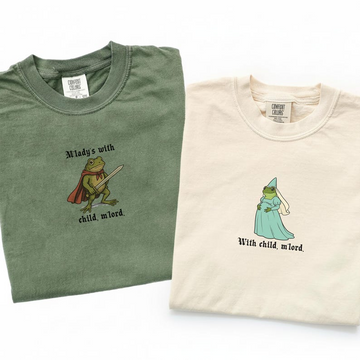 Medieval Frog Pregnancy Announcement Shirts, M’lady’s With Child M’lord, Couples Pregnant Reveal, Funny Parents to be Shirts