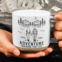Adventure Partners For Life Couple Anniversary Gifts, Personalized Couple Mug, Custom Coffee Cup, Wedding Gift, Travel Lovers Gift