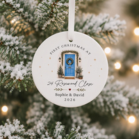 Personalised First Christmas in New Home Decoration, Road Name & Door Colour First Home Family Bauble Ornament Keepsake
