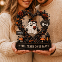 Personalized Ghost Couple  Wooden Block, Till Death Do Us Part Wedding Keepsake, Custom Initials Anniversary Gift