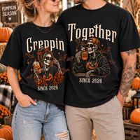 Halloween Couple Shirt, Personalized Custom Year Skeleton Couple Tee, Creepin Together Matching Spooky Gift
