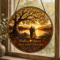 Personalized 50th Anniversary Stained Glass Suncatcher, Custom Names Wedding Date Decor