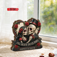 Personalized Skeleton Couple Wooden Block, Custom Couple Gothic Wedding Wooden Sign, Till Death Do Us Part Sign, Halloween Anniversary Gifts