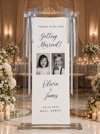 Personalized Wedding Welcome Banner for Ceremony, Custom Childhood Photo Wedding Sign, Couple Names Date & Location Decor